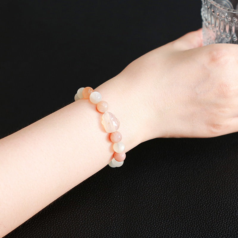 Zen Healing Natural White Moonstone Agate Rabbit Charm Bracelet