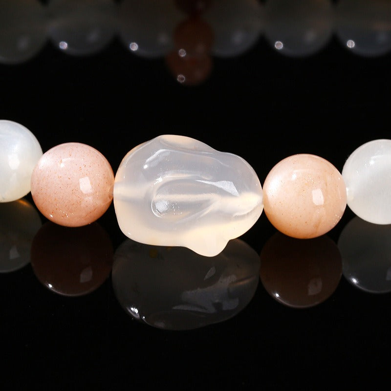 Zen Healing Natural White Moonstone Agate Rabbit Charm Bracelet