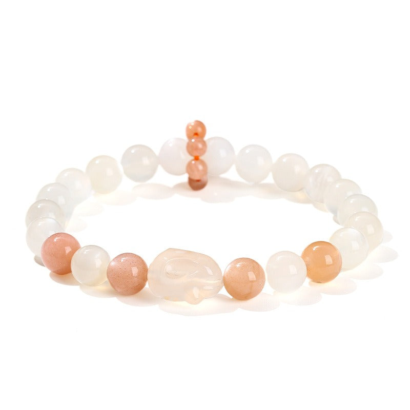 Zen Healing Natural White Moonstone Agate Rabbit Charm Bracelet