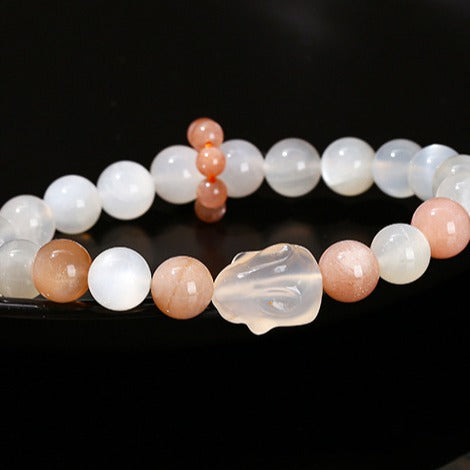 Zen Healing Natural White Moonstone Agate Rabbit Charm Bracelet
