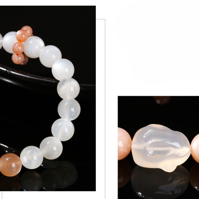 Zen Healing Natural White Moonstone Agate Rabbit Charm Bracelet