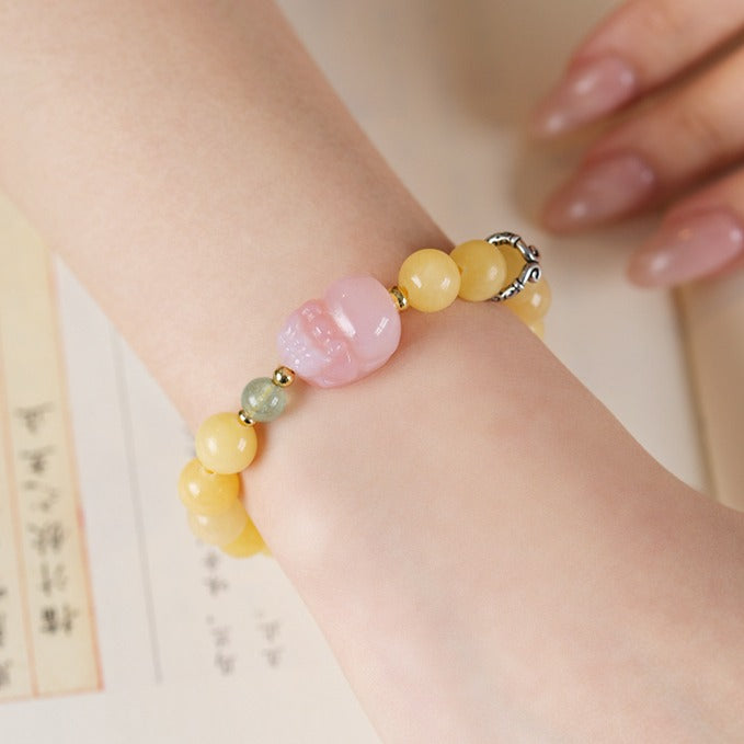 Zen Healing Natural Yellow Jade Agate Pixiu Wealth Bracelet