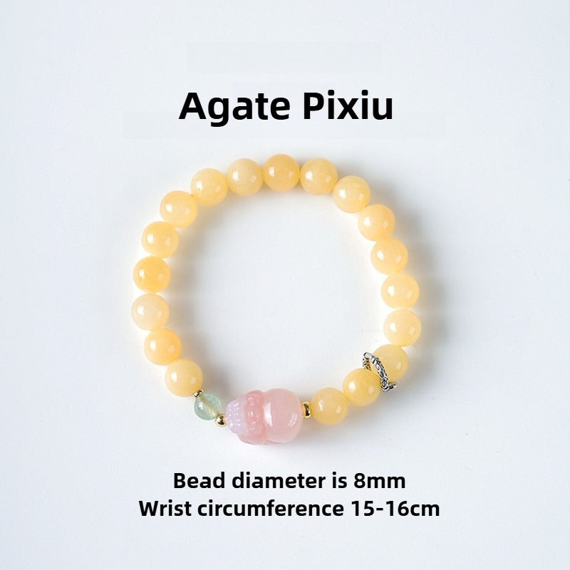 Zen Healing Natural Yellow Jade Agate Pixiu Wealth Bracelet