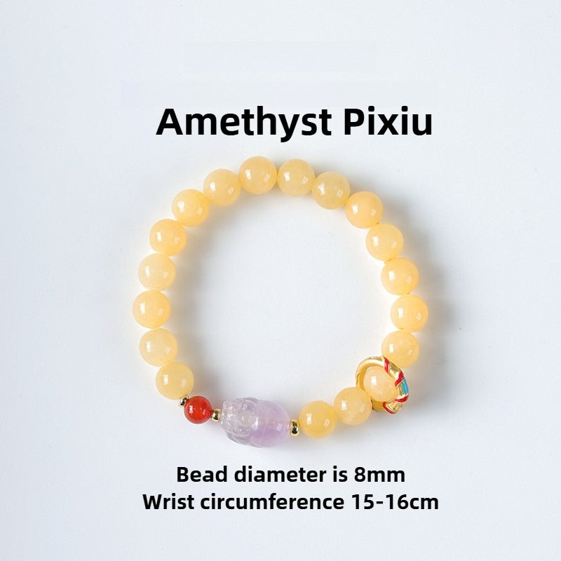 Zen Healing Natural Yellow Jade Agate Pixiu Wealth Bracelet