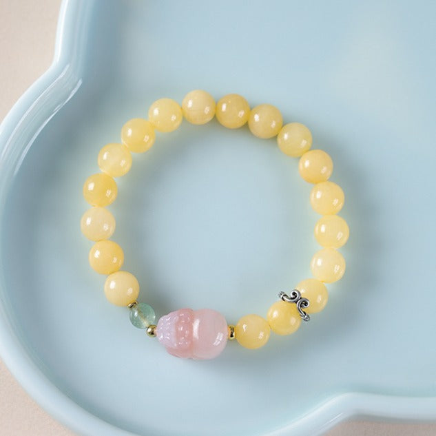 Zen Healing Natural Yellow Jade Agate Pixiu Wealth Bracelet