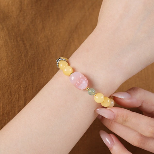 Zen Healing Natural Yellow Jade Agate Pixiu Wealth Bracelet
