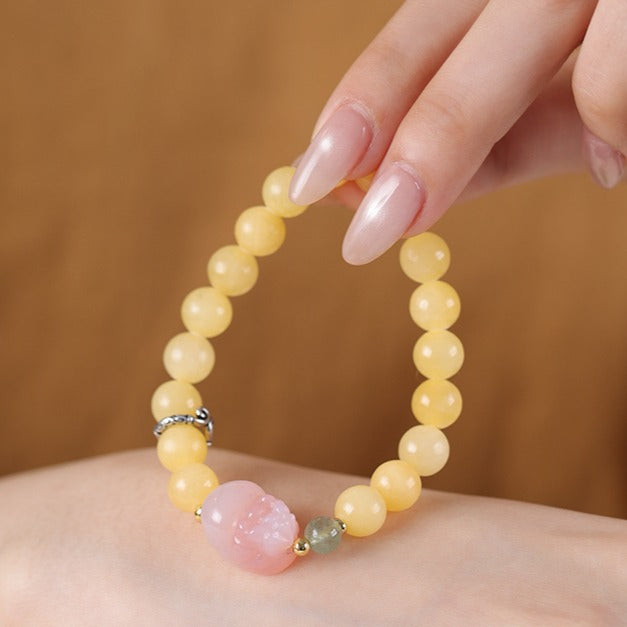 Zen Healing Natural Yellow Jade Agate Pixiu Wealth Bracelet