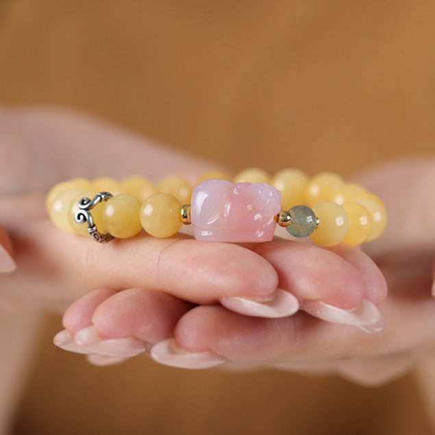 Zen Healing Natural Yellow Jade Agate Pixiu Wealth Bracelet
