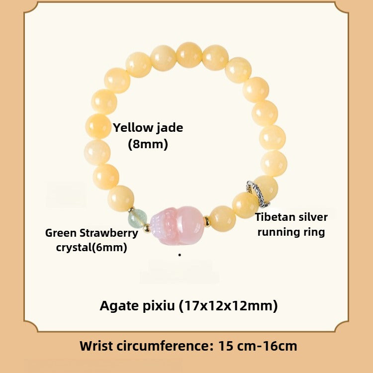 Zen Healing Natural Yellow Jade Agate Pixiu Wealth Bracelet