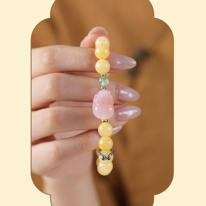 Zen Healing Natural Yellow Jade Agate Pixiu Wealth Bracelet
