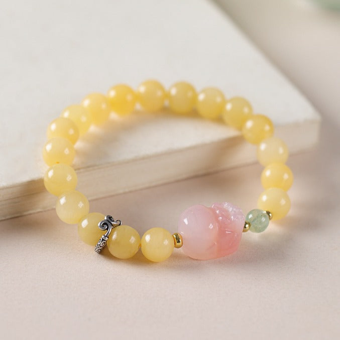 Zen Healing Natural Yellow Jade Agate Pixiu Wealth Bracelet