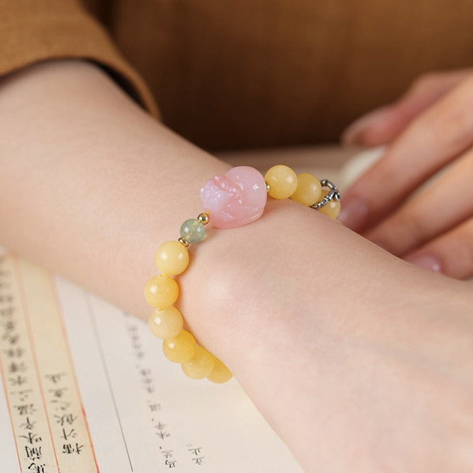 Zen Healing Natural Yellow Jade Agate Pixiu Wealth Bracelet