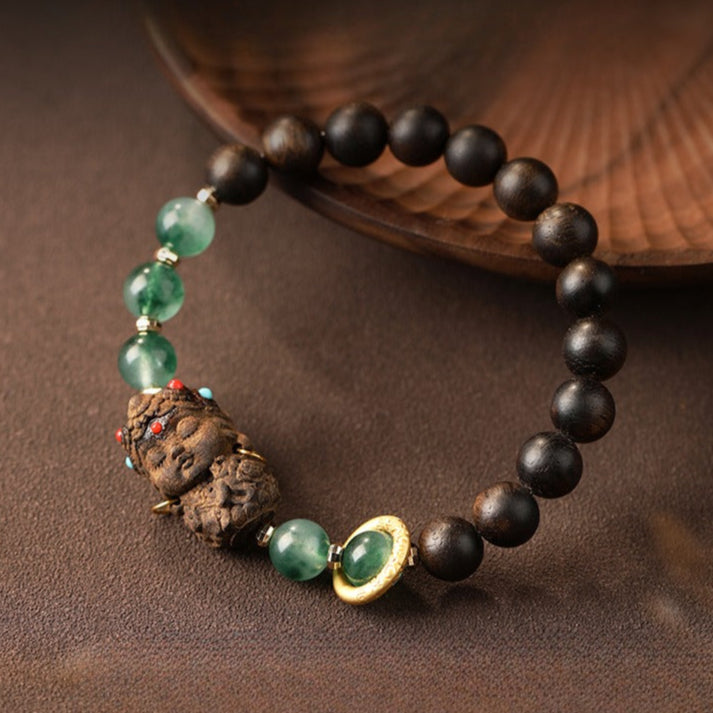 Zen Healing Tibetan Nha Trang Agarwood Ocean Grass Agate Green Tara Zhakiram Peace Harmony Bracelet