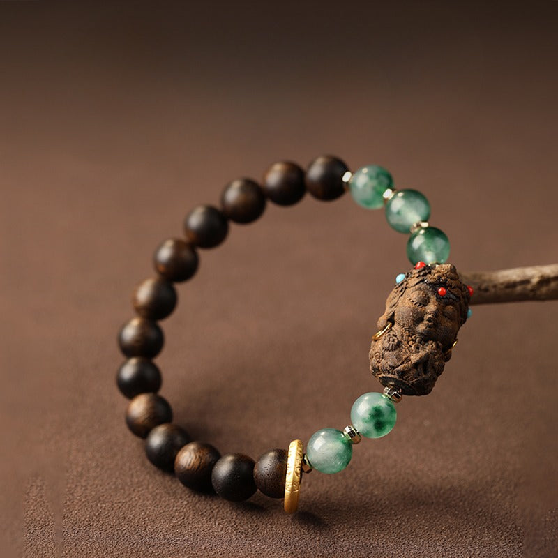 Zen Healing Tibetan Nha Trang Agarwood Ocean Grass Agate Green Tara Zhakiram Peace Harmony Bracelet