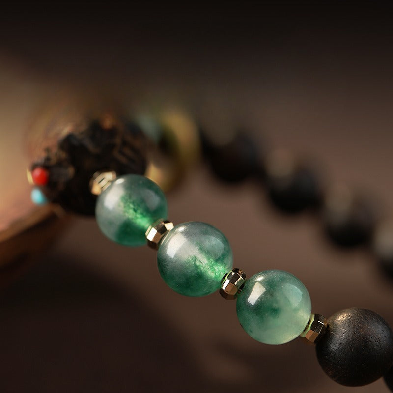 Zen Healing Tibetan Nha Trang Agarwood Ocean Grass Agate Green Tara Zhakiram Peace Harmony Bracelet