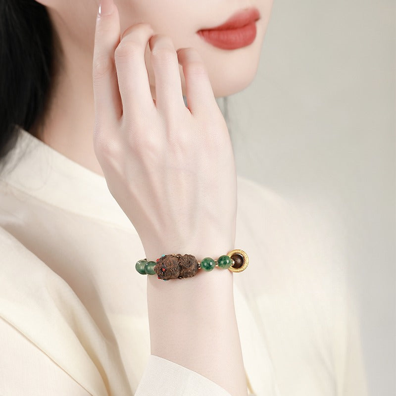 Zen Healing Tibetan Nha Trang Agarwood Ocean Grass Agate Green Tara Zhakiram Peace Harmony Bracelet