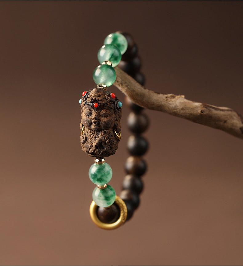 Zen Healing Tibetan Nha Trang Agarwood Ocean Grass Agate Green Tara Zhakiram Peace Harmony Bracelet