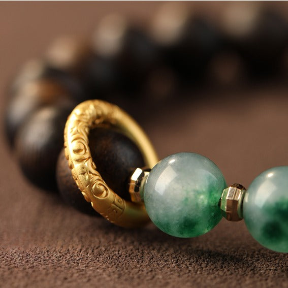 Zen Healing Tibetan Nha Trang Agarwood Ocean Grass Agate Green Tara Zhakiram Peace Harmony Bracelet