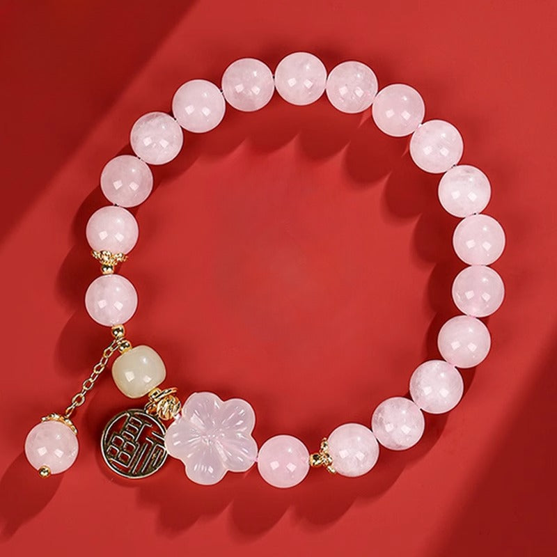 Zen Healing Rose Quartz Peach Blossom Good Luck Bracelet