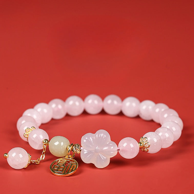 Zen Healing Rose Quartz Peach Blossom Good Luck Bracelet