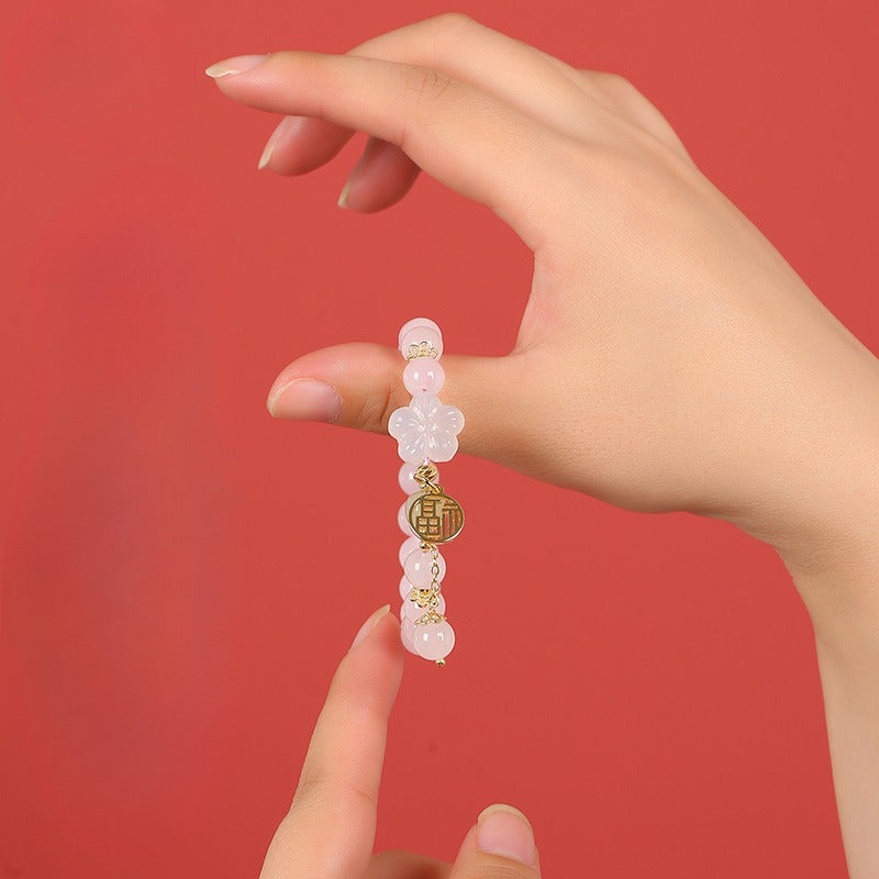 Zen Healing Rose Quartz Peach Blossom Good Luck Bracelet