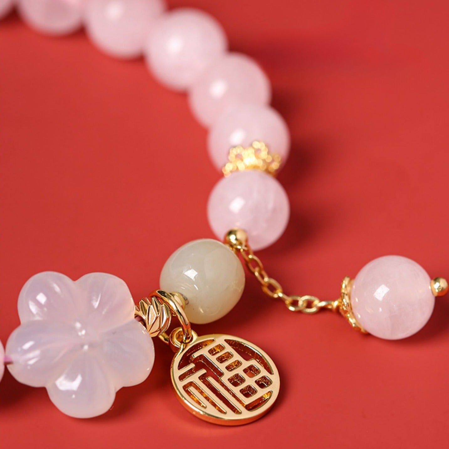 Zen Healing Rose Quartz Peach Blossom Good Luck Bracelet