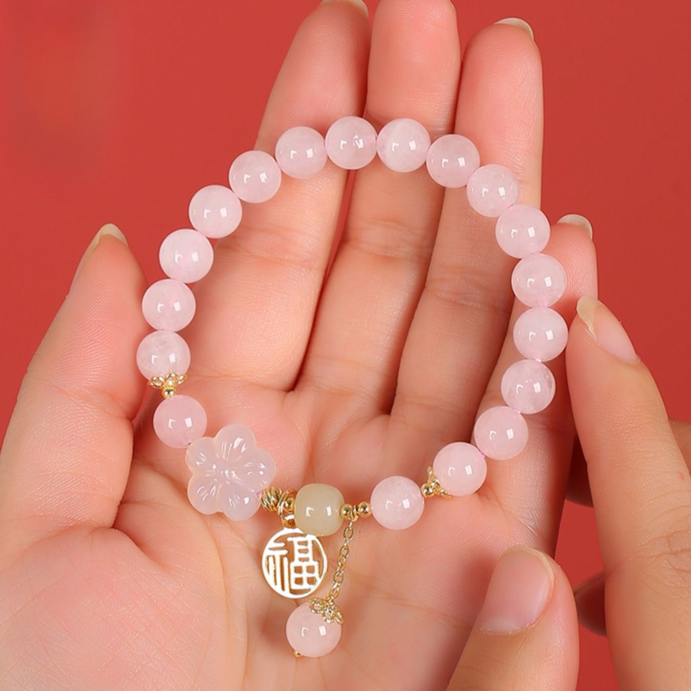 Zen Healing Rose Quartz Peach Blossom Good Luck Bracelet