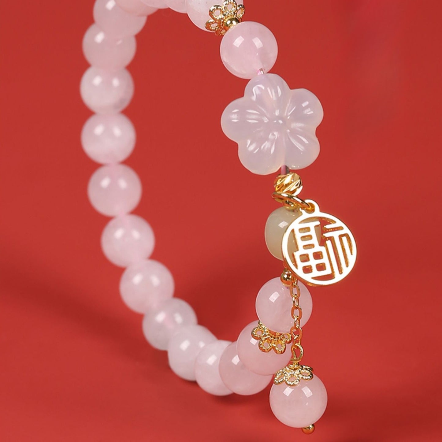 Zen Healing Rose Quartz Peach Blossom Good Luck Bracelet