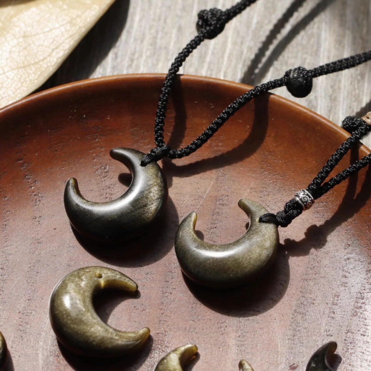 Zen Healing Silver Obsidian Moon Pendant Protection Braided Necklace