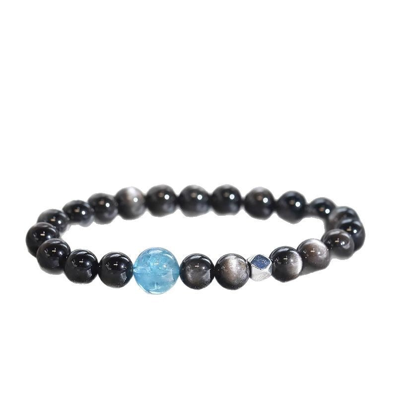 Zen Healing Silver Sheen Obsidian Aquamarine Protection Bracelet