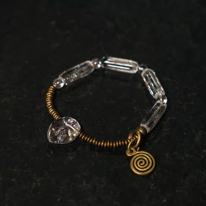 Zen Healing Square Clear Quartz Brass Copper Calm Bracelet
