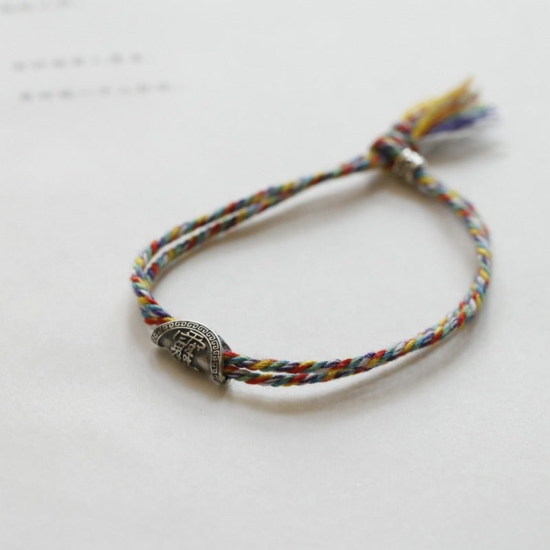 Zen Healing Tibet 925 Sterling Silver Tai Sui Amulet Lucky Braided Bracelet