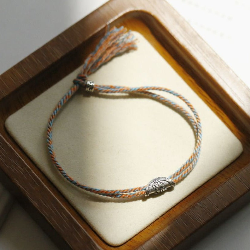 Zen Healing Tibet 925 Sterling Silver Tai Sui Amulet Lucky Braided Bracelet