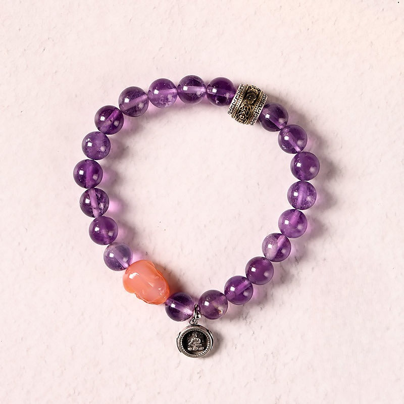 Zen Healing Tibet Amethyst Yanyuan Agate Pi Xiu Lucky Bead Calm Bracelet