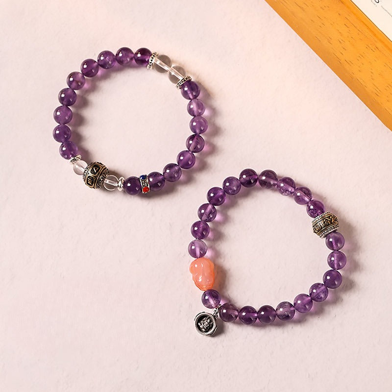 Zen Healing Tibet Amethyst Yanyuan Agate Pi Xiu Lucky Bead Calm Bracelet