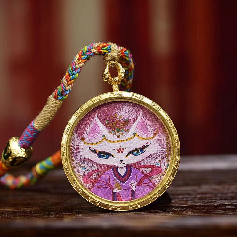 Zen Healing Tibet Hand-Painted Fox Amulet Prtection Braided Necklace