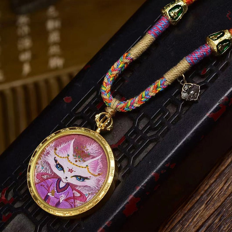 Zen Healing Tibet Hand-Painted Fox Amulet Prtection Braided Necklace