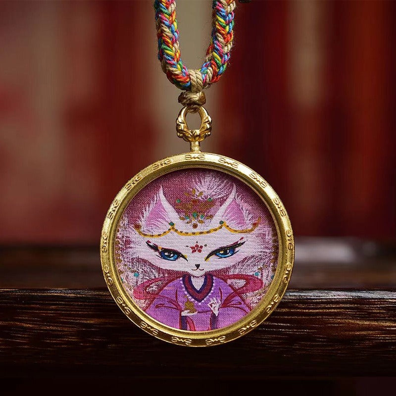 Zen Healing Tibet Hand-Painted Fox Amulet Prtection Braided Necklace