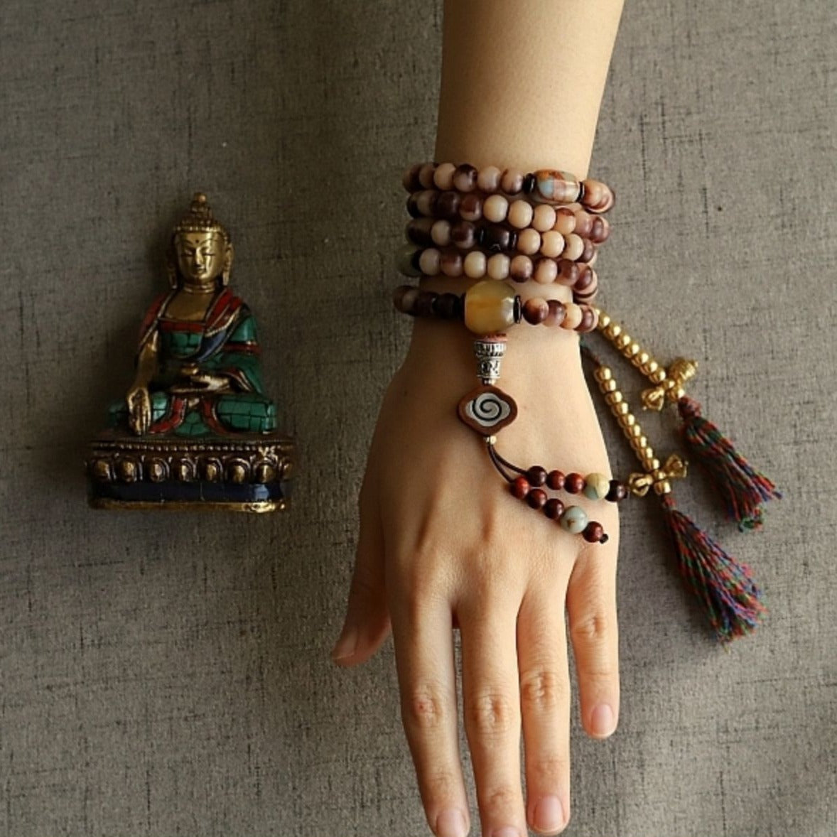 Zen Healing Tibetan 108 Camel Bone Mala Beads Protection Bracelet