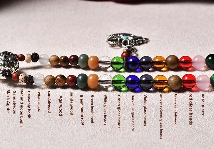 Zen Healing Tibetan 108 Mala Beads Silver Vajra Nine Palace Pendant Multi-Treasure Meditation Bracelet Necklace