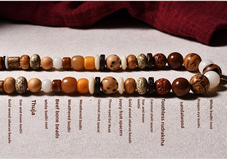 Zen Healing Tibetan 108 Mala Beads Silver Vajra Nine Palace Pendant Multi-Treasure Meditation Bracelet Necklace