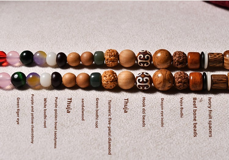 Zen Healing Tibetan 108 Mala Beads Silver Vajra Nine Palace Pendant Multi-Treasure Meditation Bracelet Necklace