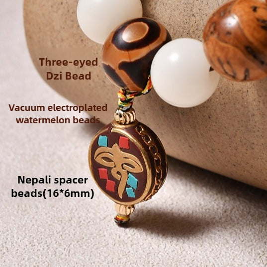 Zen Healing Tibetan 108 Mala Beads Silver Vajra Nine Palace Pendant Multi-Treasure Meditation Bracelet Necklace