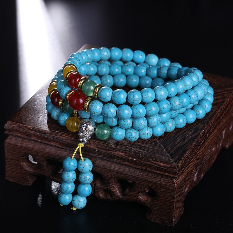 Zen Healing Tibetan 108 Mala Turquoise Beads Protection Bracelet