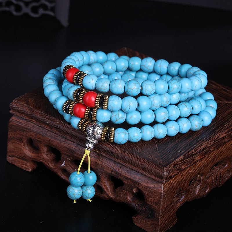 Zen Healing Tibetan 108 Mala Turquoise Beads Protection Bracelet