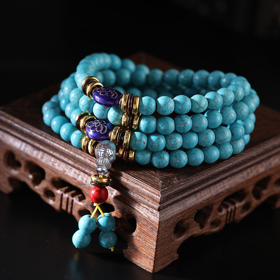 Zen Healing Tibetan 108 Mala Turquoise Beads Protection Bracelet