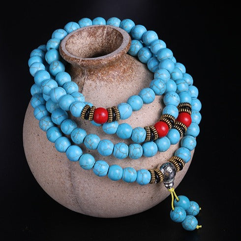 Zen Healing Tibetan 108 Mala Turquoise Beads Protection Bracelet