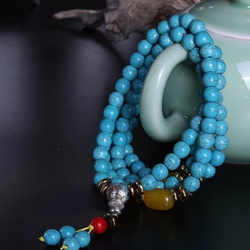 Zen Healing Tibetan 108 Mala Turquoise Beads Protection Bracelet