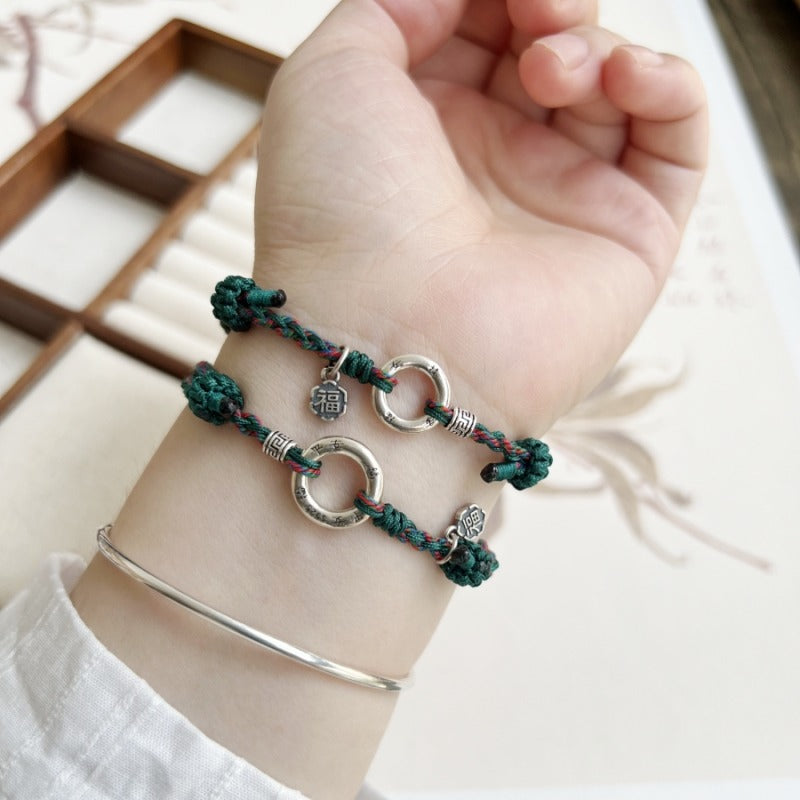 Zen Healing Tibetan 925 Silver Peace Buckle Lucky Braided Bracelet