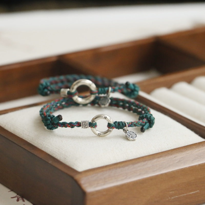 Zen Healing Tibetan 925 Silver Peace Buckle Lucky Braided Bracelet